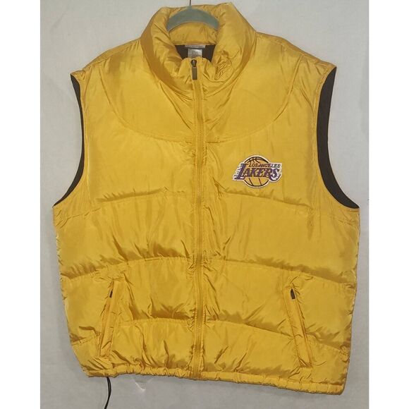 REEBOK Los Angeles Lakers Yellow Puffer Vest Sz 2XL Basketball Back spell out Do - Picture 1 of 10
